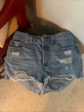 Levi's Light Blue Distressed High-Waist Jean Shorts